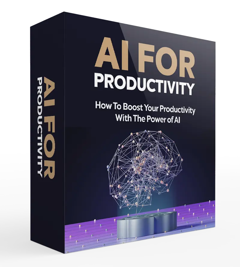 Book or product box titled 'AI for Productivity' with a network diagram on a white background